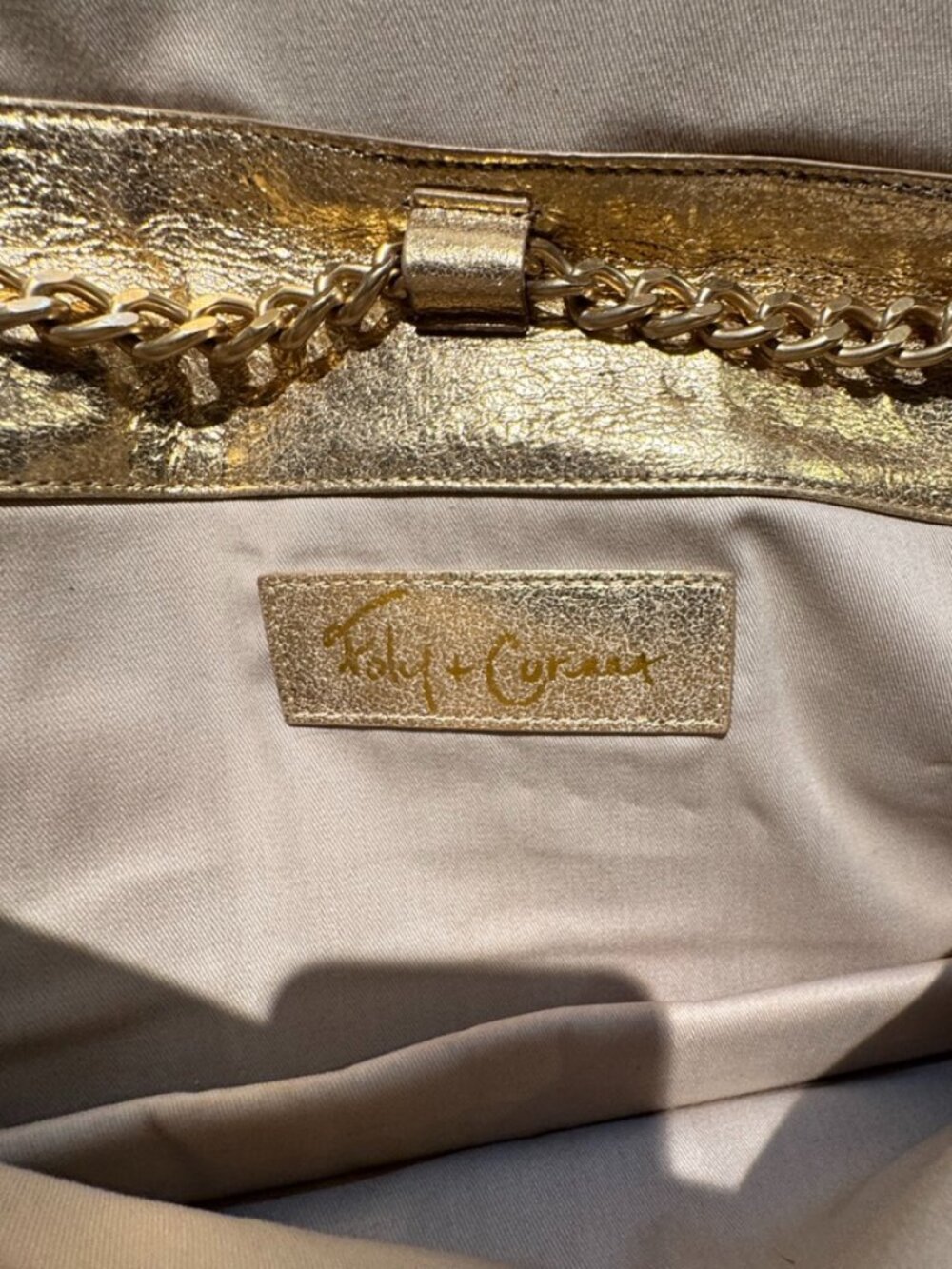 Foley + Corinna Gold Metallic Leather Chain Clutch — Statement Evening Bag - Picture 8 of 8